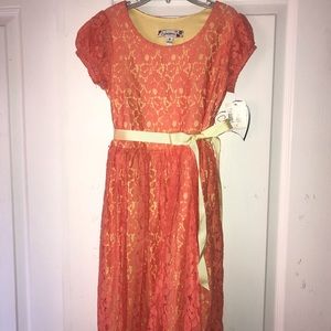 Brand new Kids size 10 coral & yellow lace dress